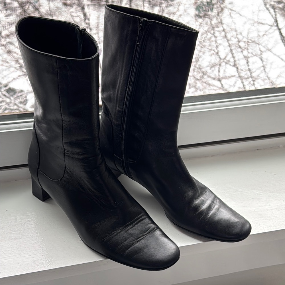 Cole Haan Vintage Leather Black Heeled Mid-Calf Boots Made in Italy - Picture 15 of 15